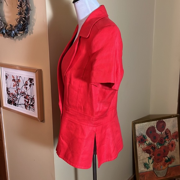 Linda Allan's ELLEN TRACY Size 14 Linen Blazer Textured monochromatic tomato red - Picture 8 of 16